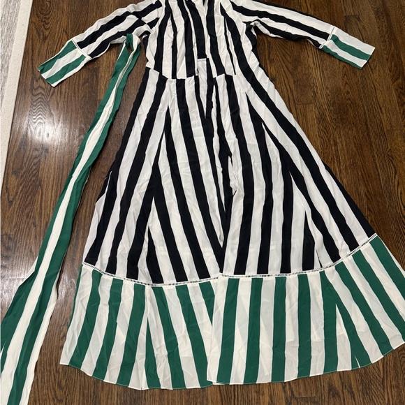 WE ARE LEONE Silk Robe Dress Size M-L Striped Tie Belt Flaws Rare - Picture 1 of 13